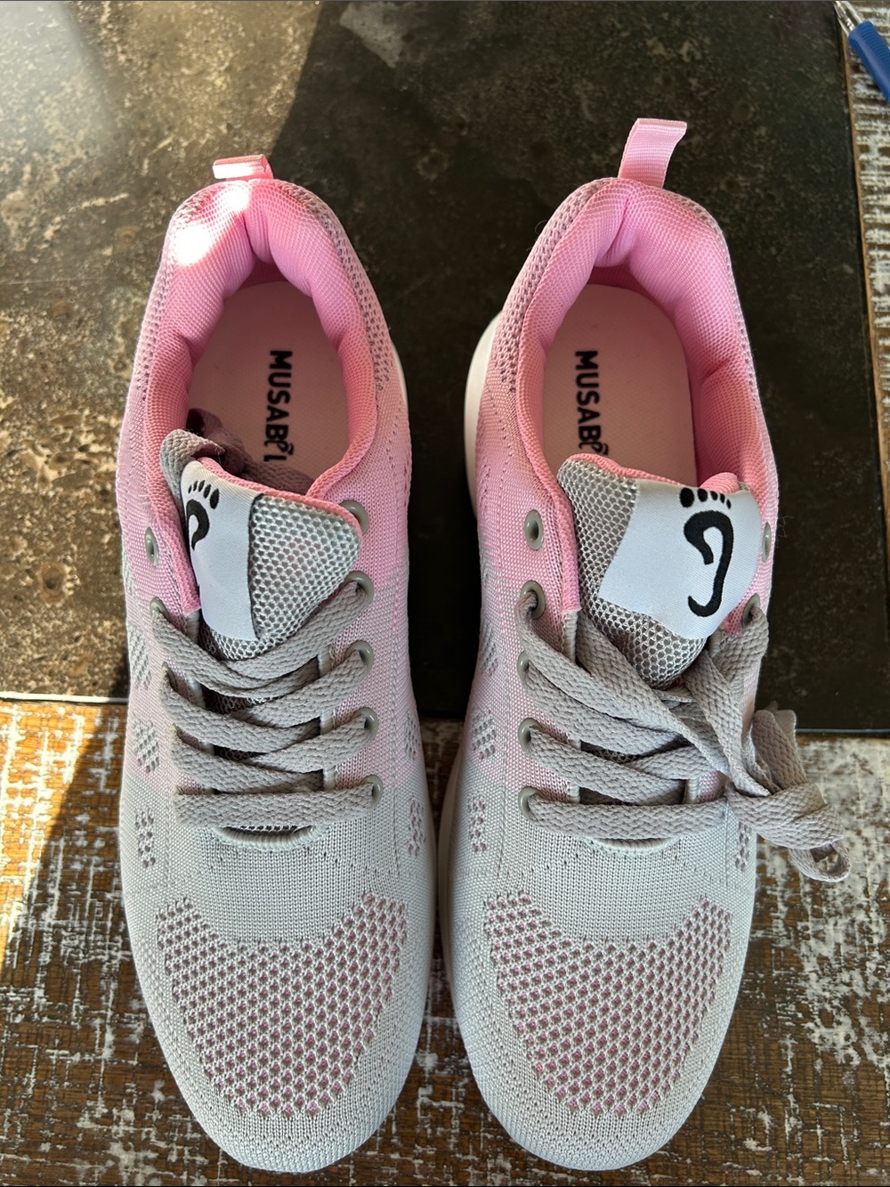 Musabi Pink and Gray Women's Knit Running Sneakers